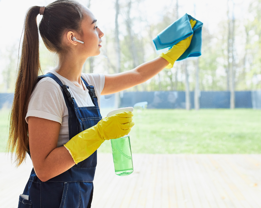 girl cleaning windows